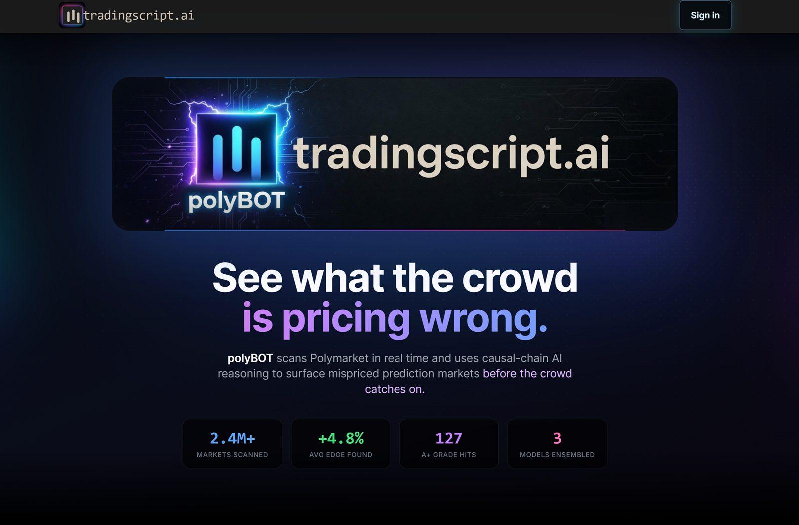 Screenshot of the tradingscript.ai homepage